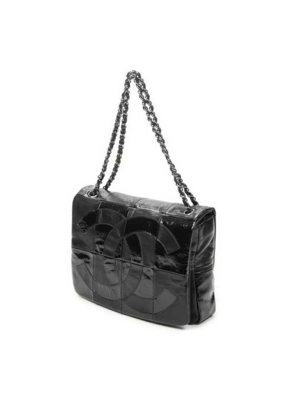 Chanel Brooklyn Ligne Patchwork Chain Flap Bag Black Leather